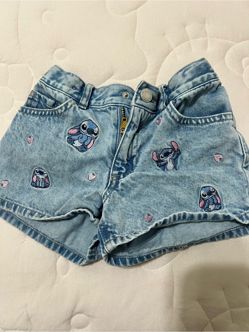H&M Light Blue Denim Shorts with Stitch Embroidery